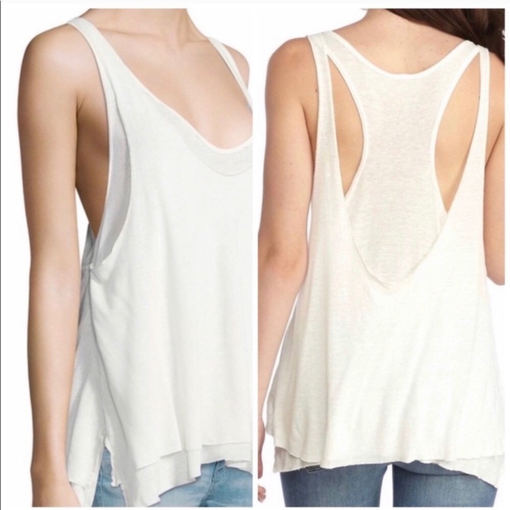 FREE PEOPLE Layered Racerback Tank White Linen S